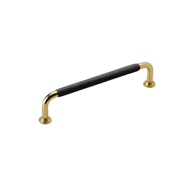 Håndtak 1353 - 128mm - Polert messing/lærinnpakket svart i gruppen Sortiment / Håndtak / Lærhåndtak hos Beslag Design i Båstad Aktiebolag (330747-11)