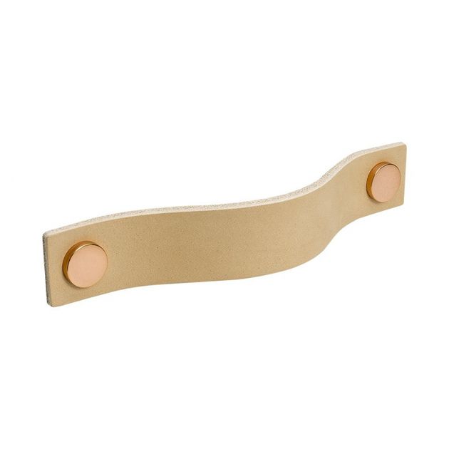 Håndtak Loop - 128mm - Natur lær/polert kobber i gruppen Sortiment / Håndtak / Lærhåndtak hos Beslag Design i Båstad Aktiebolag (333182-11)