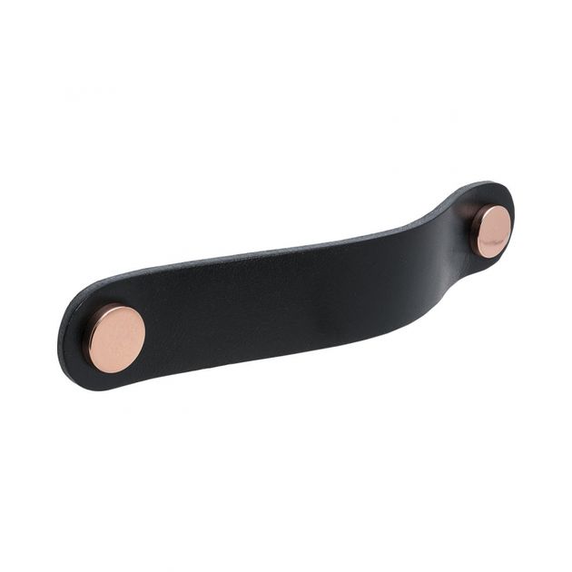 Håndtak Loop Round - 128mm - Svart läder/polert kobber i gruppen Sortiment / Håndtak / Lærhåndtak hos Beslag Design i Båstad Aktiebolag (333262-11)