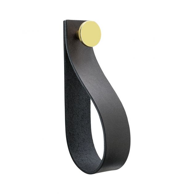 Knagg Loop Strap - Svart Lær/messing i gruppen Sortiment / Knagger hos Beslag Design i Båstad Aktiebolag (333301-11)