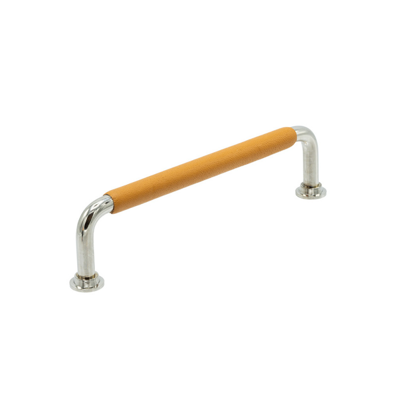 Håndtak 1353 - 128mm - Forniklet/lærinnpakket natur