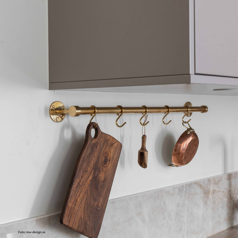 Veggoppbevaring til kjøkken Aveny - 600mm - Komplett - Polert Ubehandlet Messing