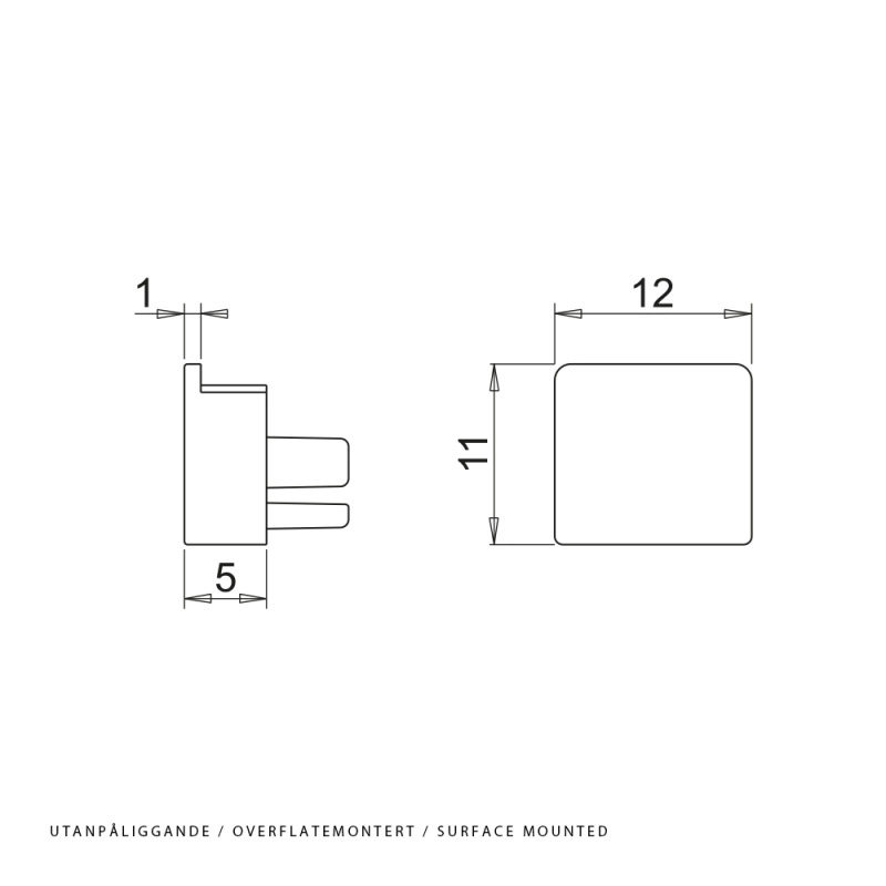 Ändstycke Nexus - Overflatemontert - Sort - 2-pack