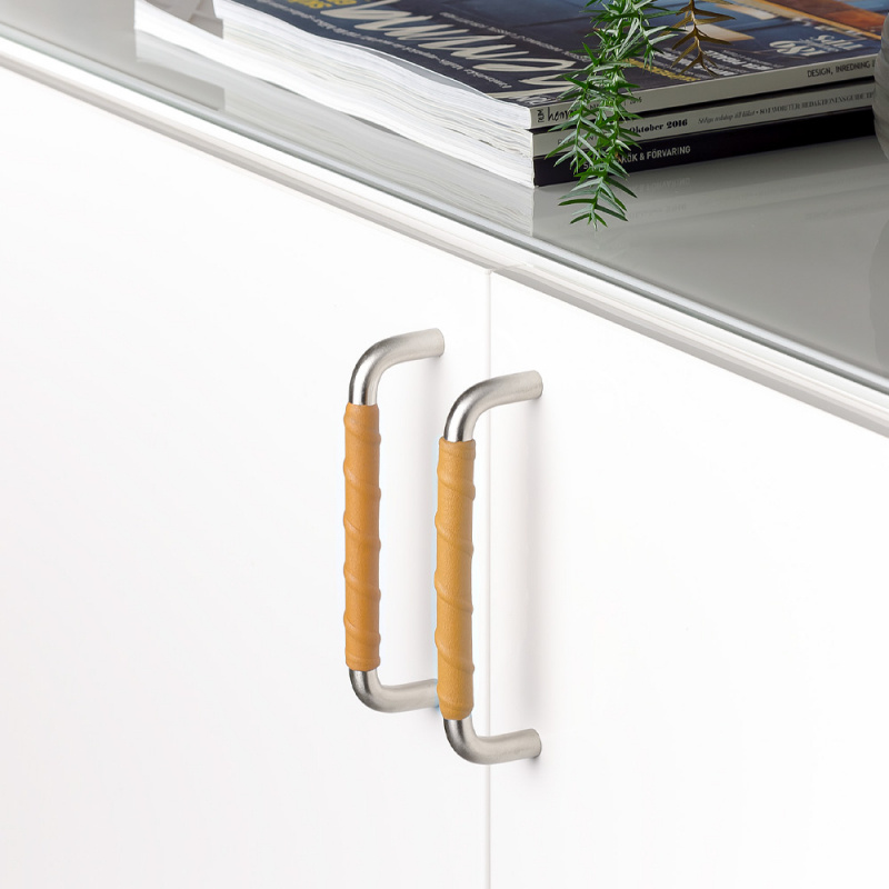 Håndtak SS-A - Rustfritt/brunt lær