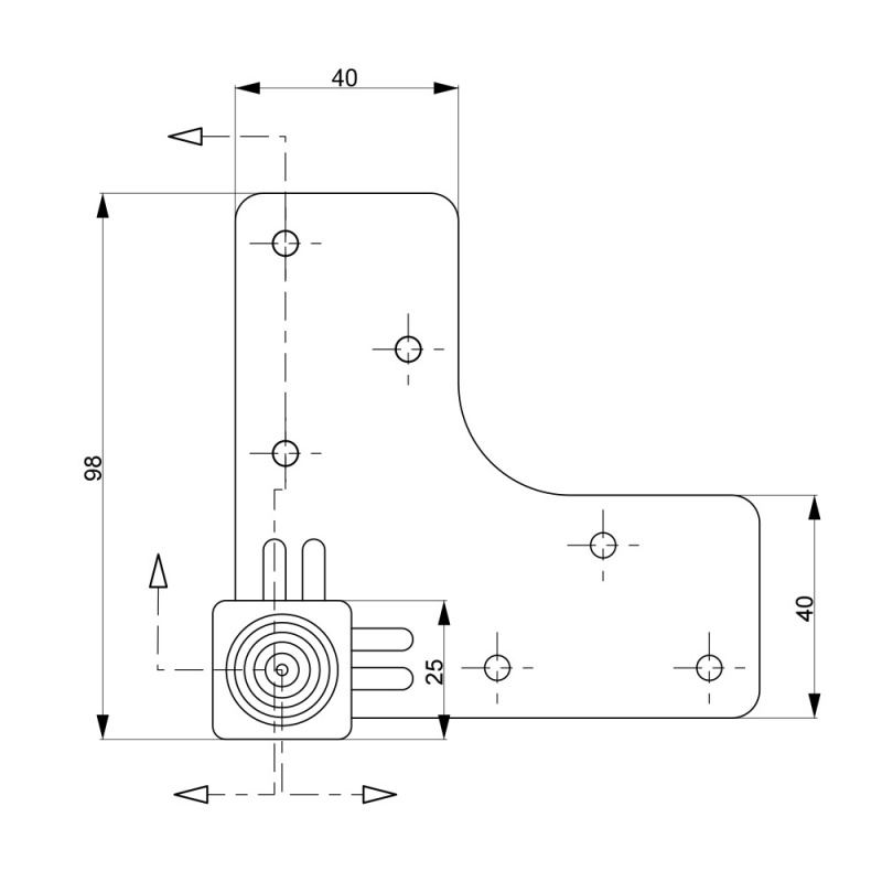 Støtteben 201 - Krom - 25x25